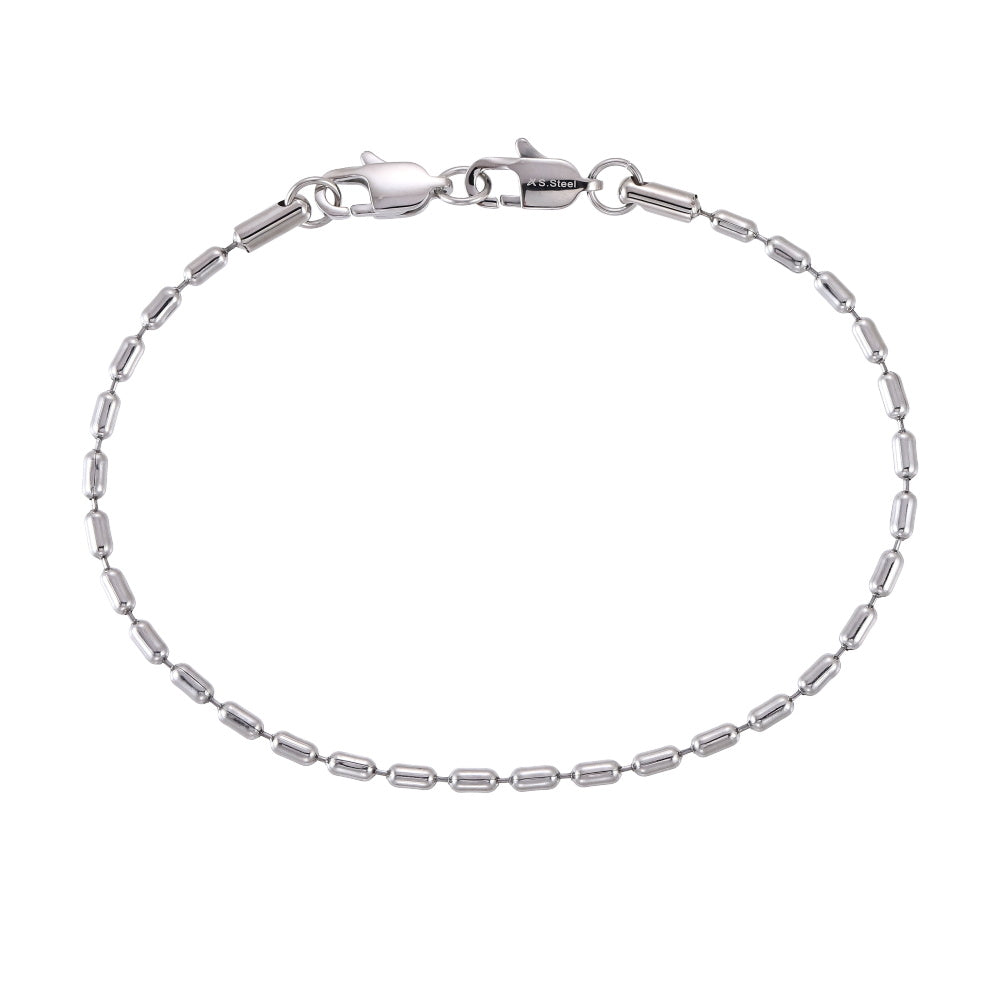 Stainless Steel Oval Bead Chain Bracelet with Dual Lobster Clasps – Classic Steel Finish