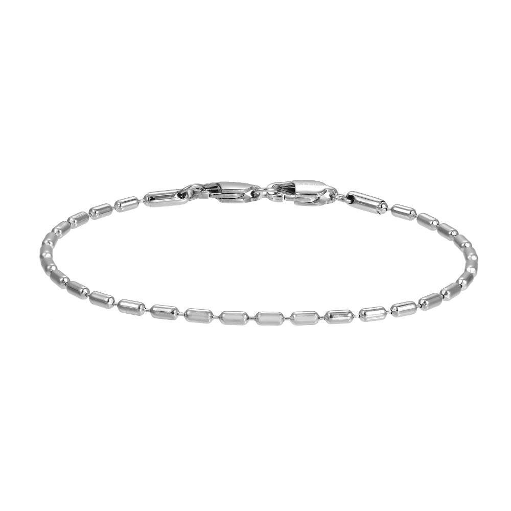 Stainless Steel Oval Bead Chain Bracelet with Dual Lobster Clasps – Classic Steel Finish