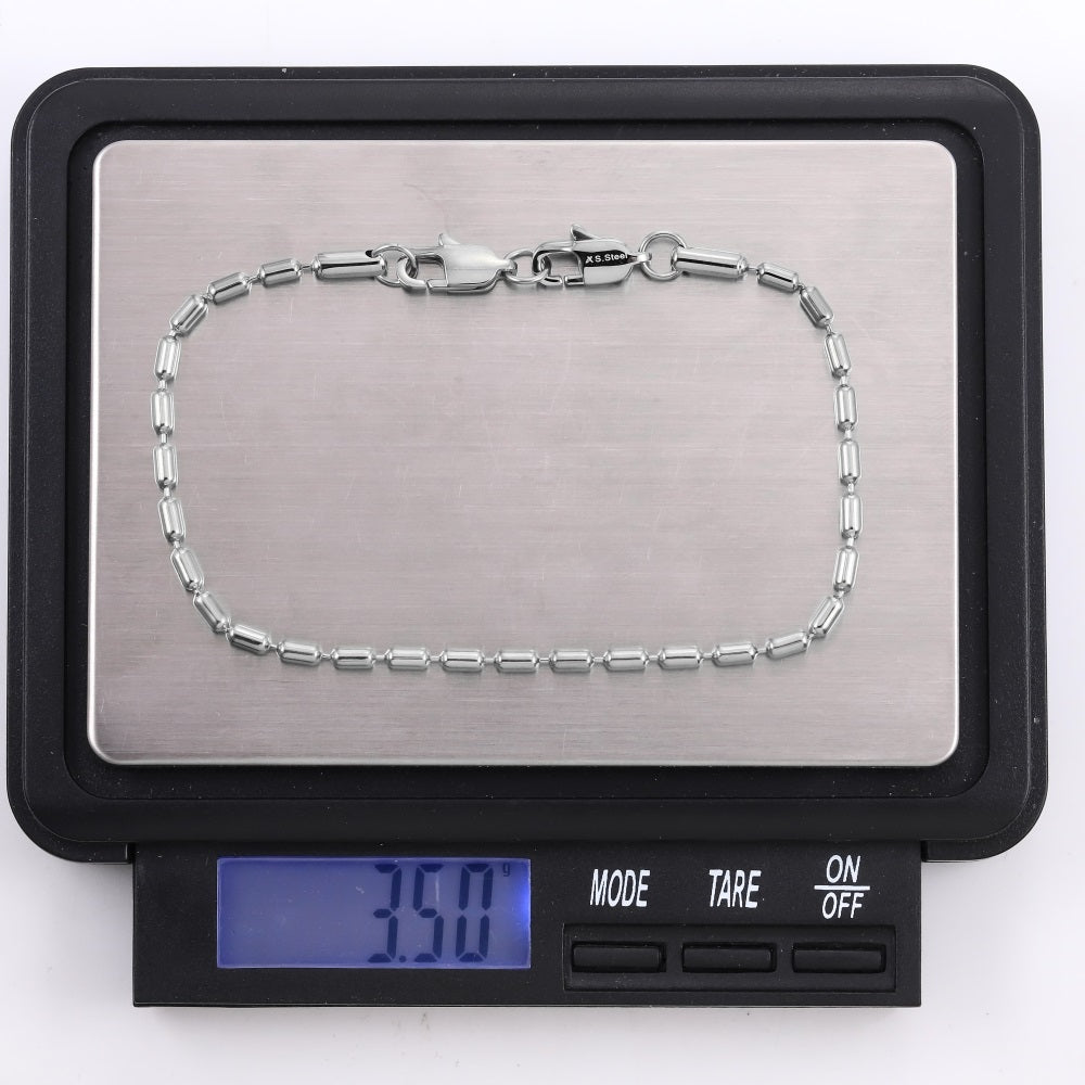 BSS1122 STAINLESS STEEL OVAL BEAD CHAIN BRACELET WITH TWO LOBSTER