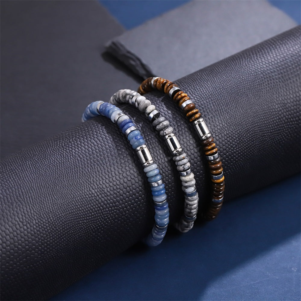 BSS1125 STAINLESS STEEL & NATURAL STONE BEADS BRACELET
