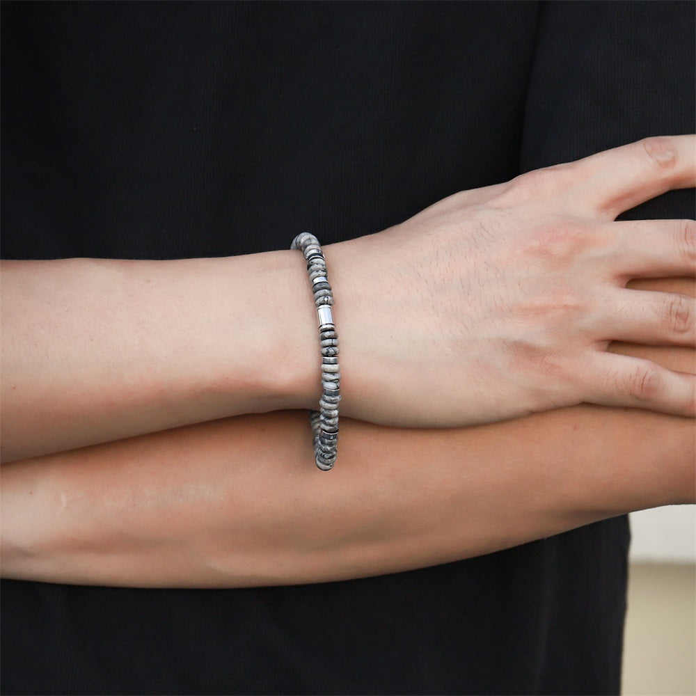 BSS1125 STAINLESS STEEL & NATURAL STONE BEADS BRACELET