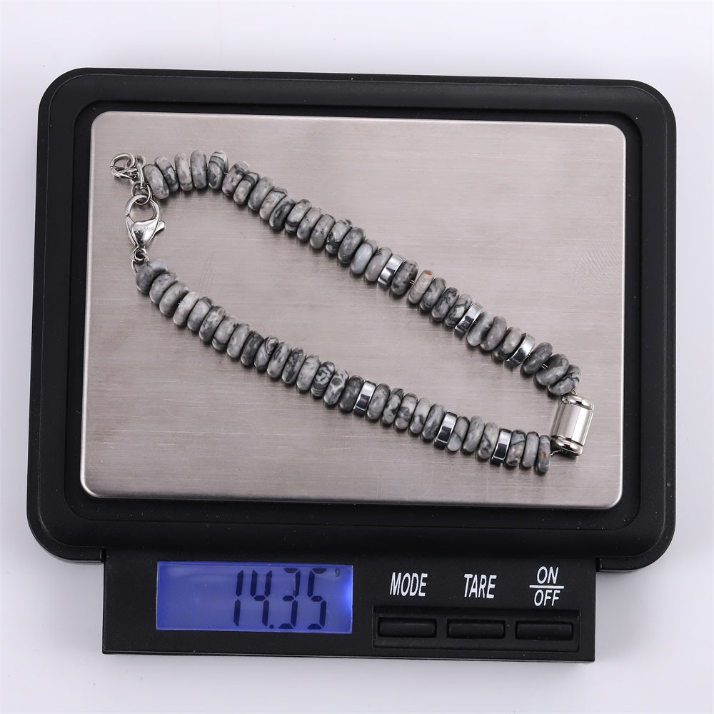 BSS1125 STAINLESS STEEL & NATURAL STONE BEADS BRACELET