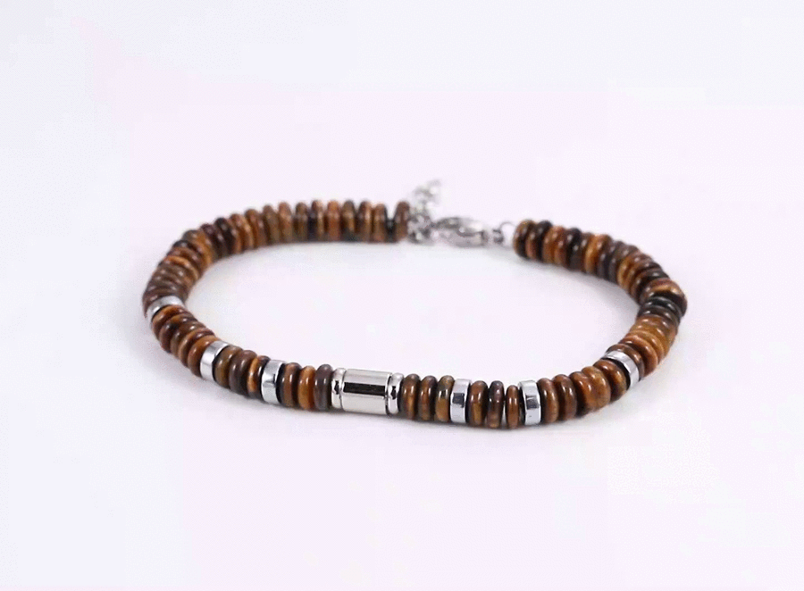 BSS1125 STAINLESS STEEL & NATURAL STONE BEADS BRACELET