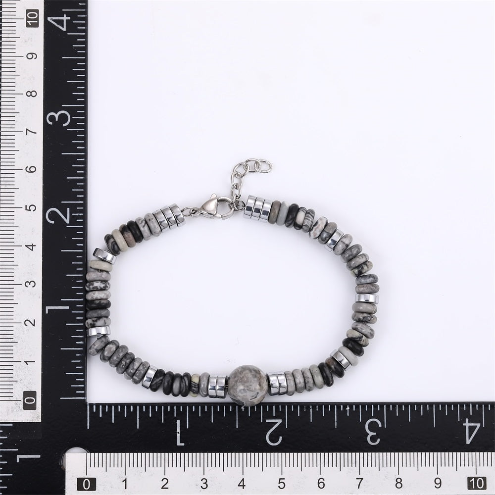 BSS1126 STAINLESS STEEL & NATURAL STONE BEADS BRACELET