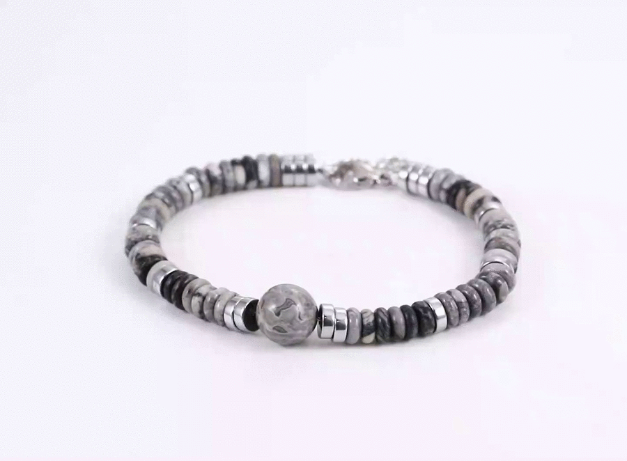 BSS1126 STAINLESS STEEL & NATURAL STONE BEADS BRACELET