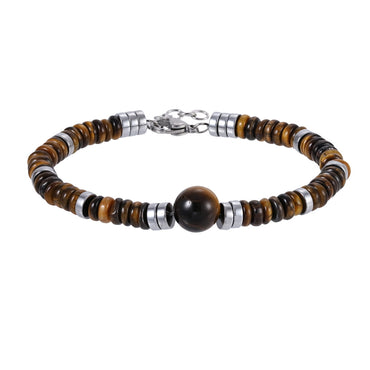 AAB Co stainless steel bracelet with yellow tiger eye and hematite stone beads