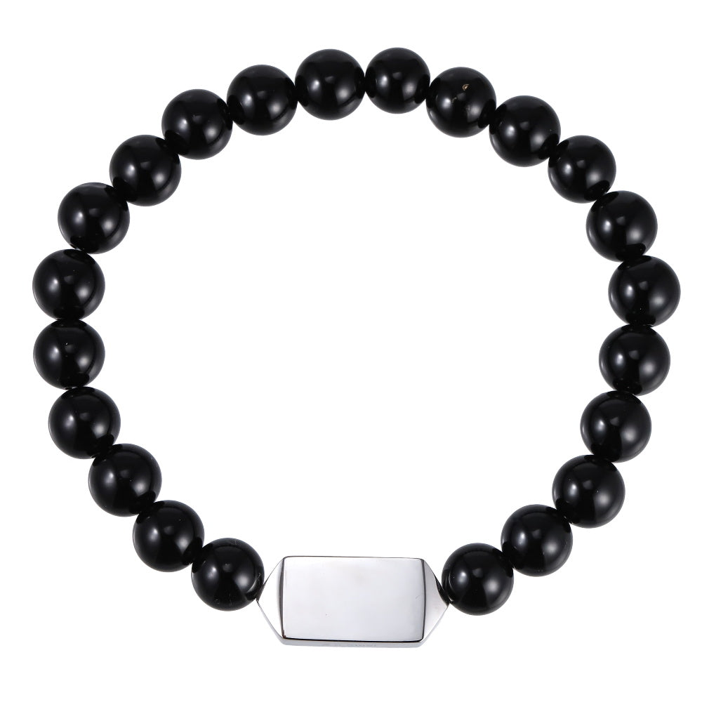 BSS1127 STAINLESS STEEL ELASTIC BEADS BRACELET WITH ID PLATE