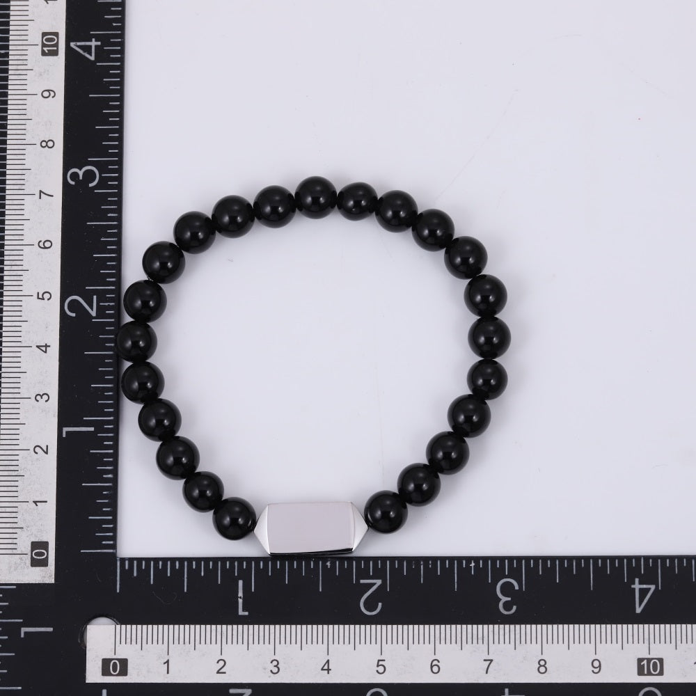 BSS1127 STAINLESS STEEL ELASTIC BEADS BRACELET WITH ID PLATE