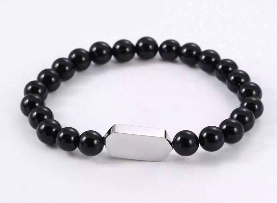 BSS1127 STAINLESS STEEL ELASTIC BEADS BRACELET WITH ID PLATE