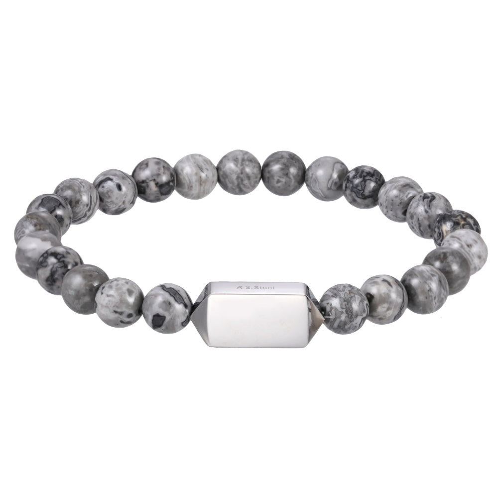 BSS1127 STAINLESS STEEL ELASTIC BEADS BRACELET WITH ID PLATE
