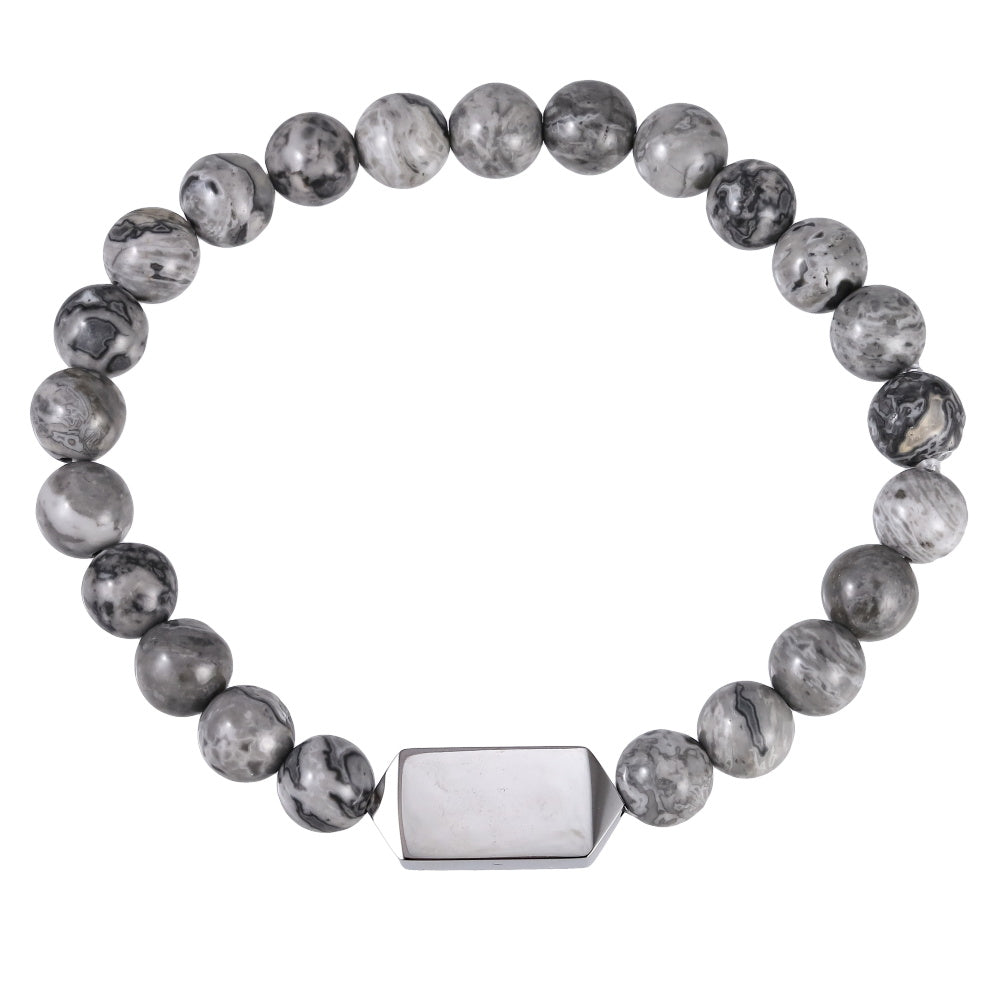 BSS1127 STAINLESS STEEL ELASTIC BEADS BRACELET WITH ID PLATE