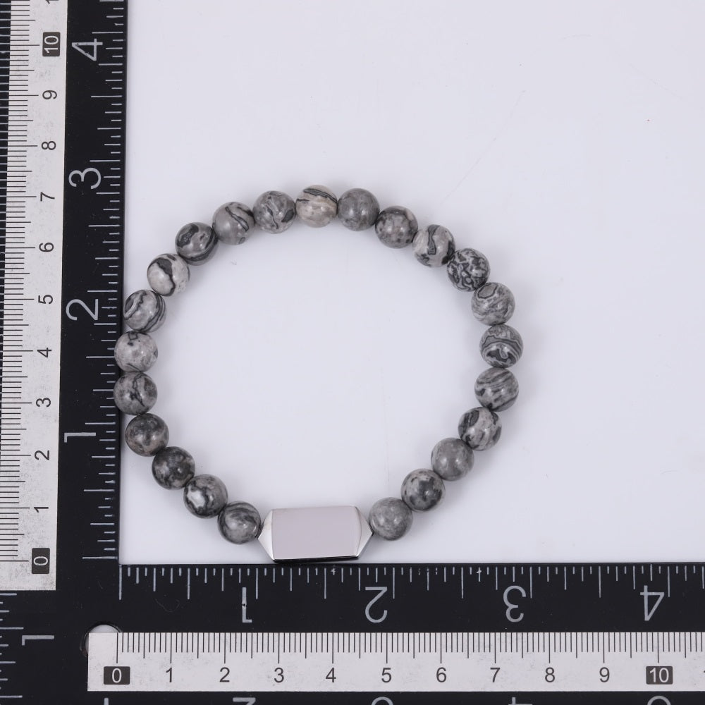 BSS1127 STAINLESS STEEL ELASTIC BEADS BRACELET WITH ID PLATE