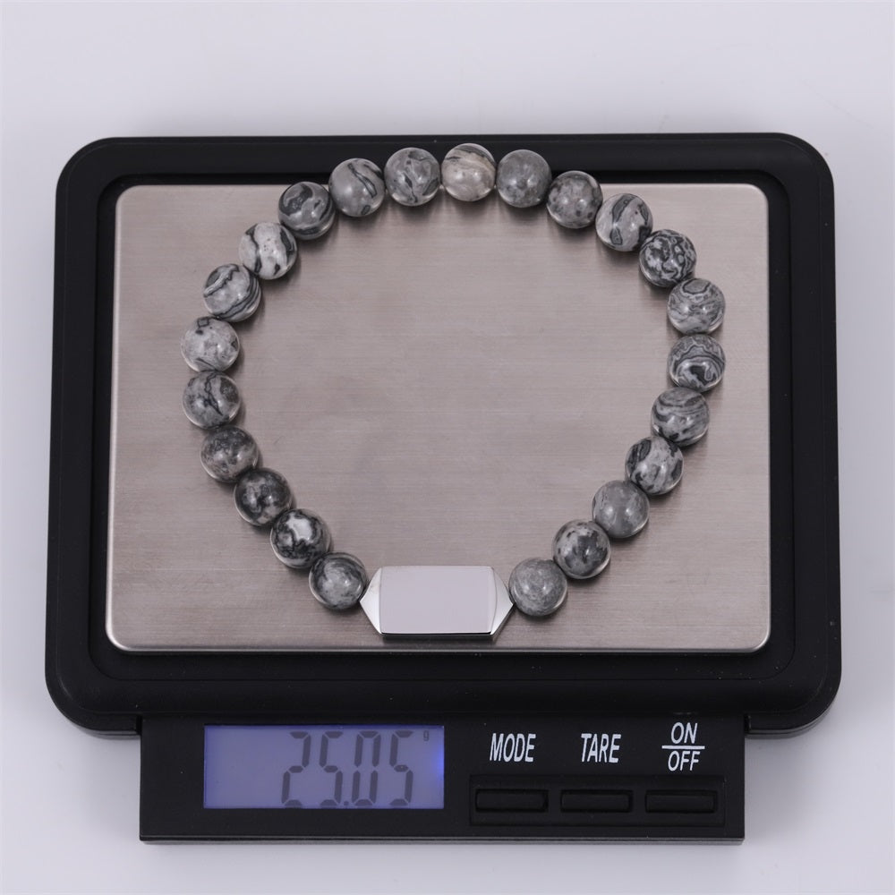 BSS1127 STAINLESS STEEL ELASTIC BEADS BRACELET WITH ID PLATE