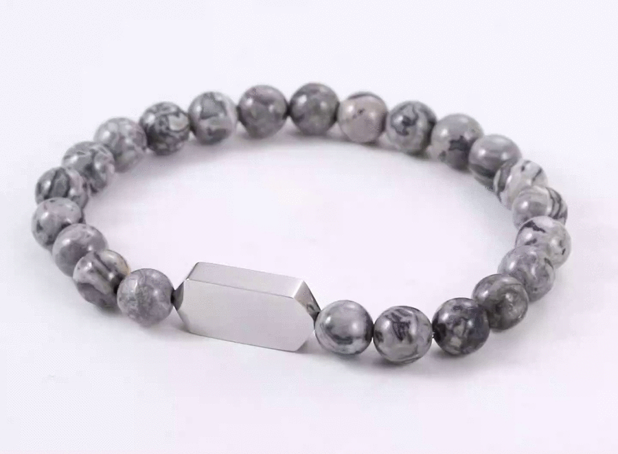 BSS1127 STAINLESS STEEL ELASTIC BEADS BRACELET WITH ID PLATE
