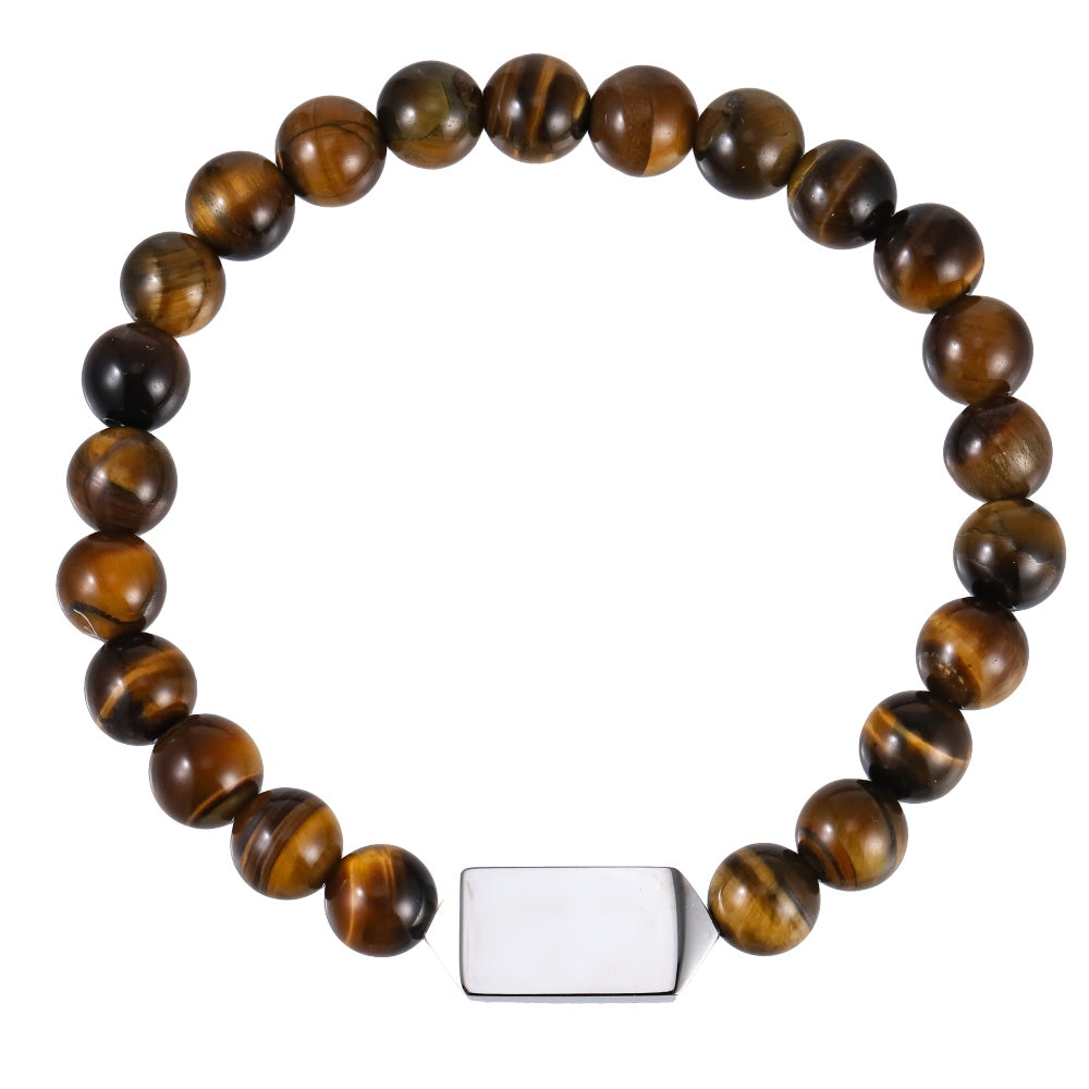 BSS1127 STAINLESS STEEL ELASTIC BEADS BRACELET WITH ID PLATE