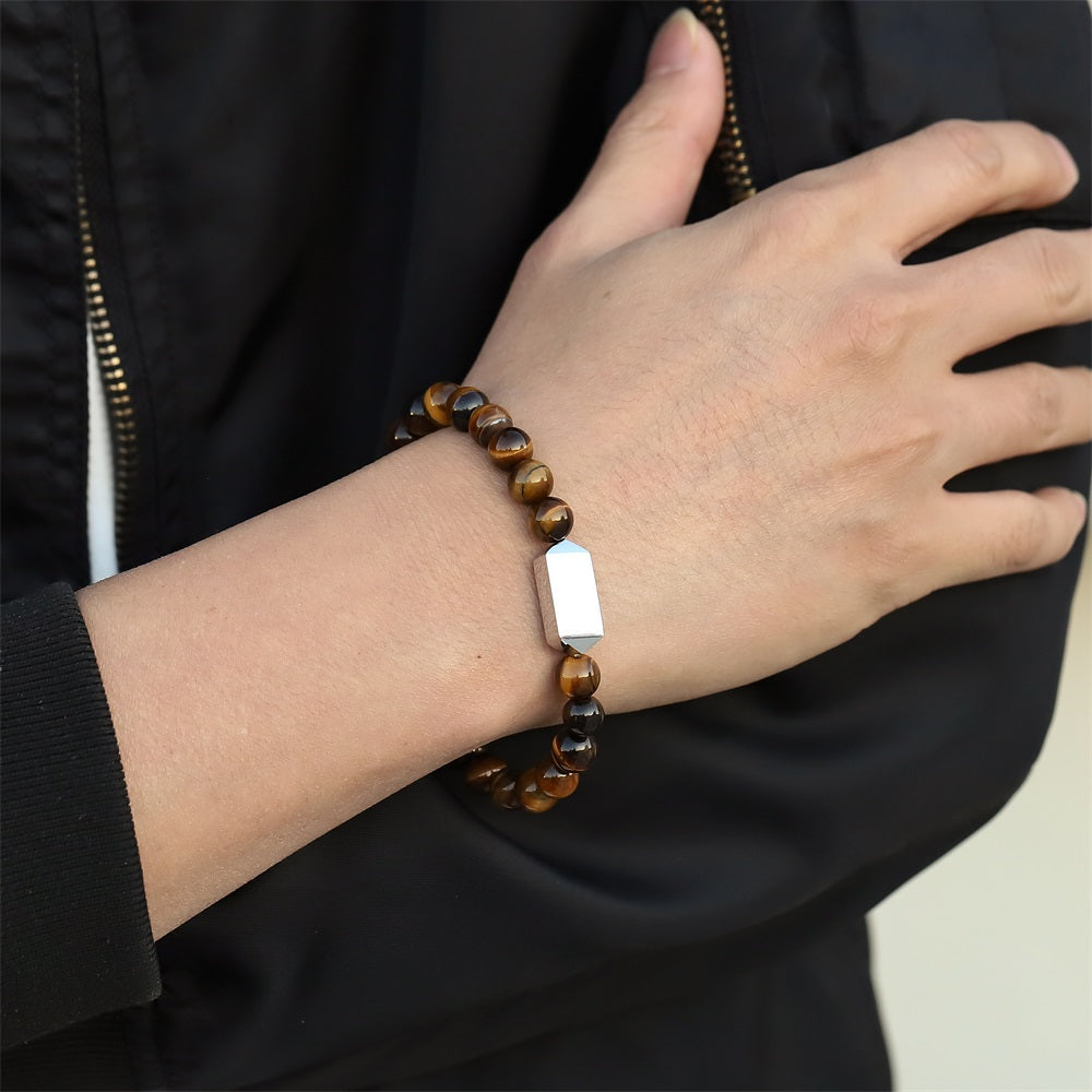 BSS1127 STAINLESS STEEL ELASTIC BEADS BRACELET WITH ID PLATE