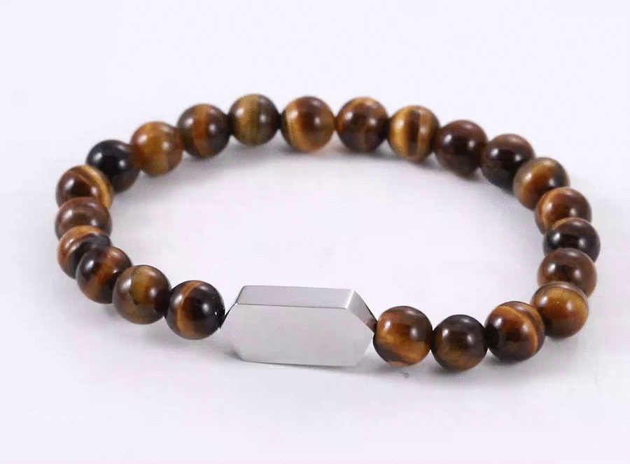 BSS1127 STAINLESS STEEL ELASTIC BEADS BRACELET WITH ID PLATE