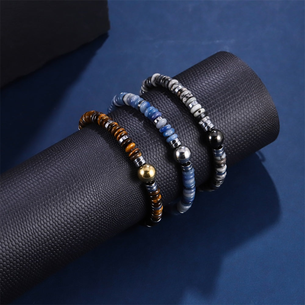 BSS1128 STAINLESS STEEL & HEMATITE BEADS BRACELET