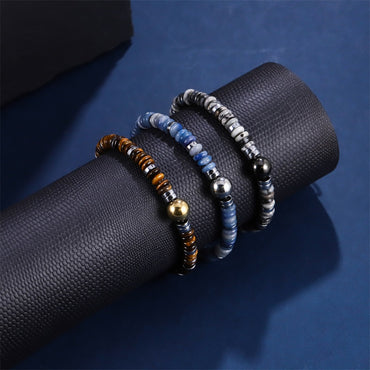 BSS1128 STAINLESS STEEL & HEMATITE BEADS BRACELET