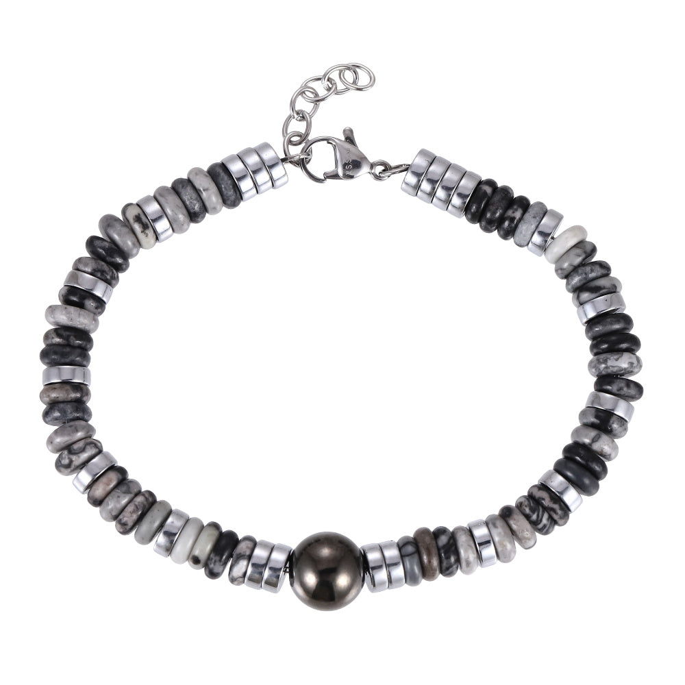 BSS1128 STAINLESS STEEL & HEMATITE BEADS BRACELET