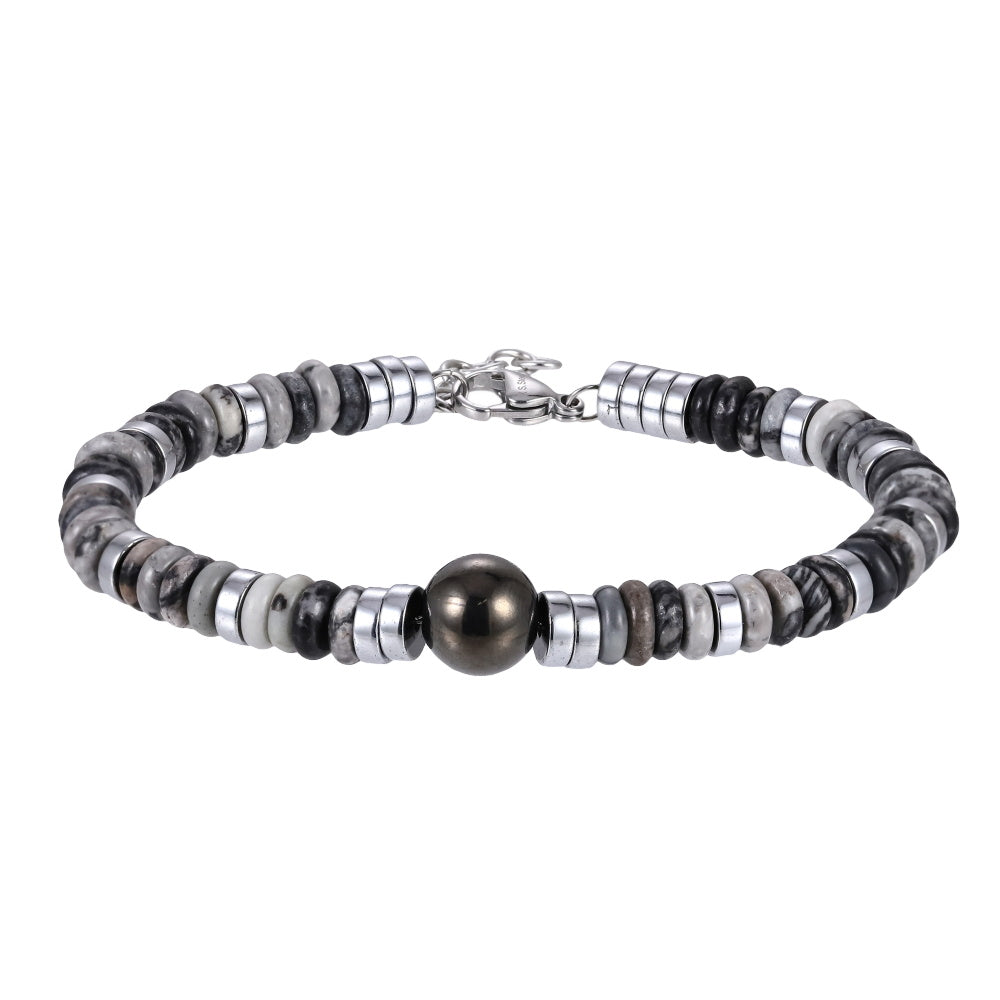 BSS1128 STAINLESS STEEL & HEMATITE BEADS BRACELET