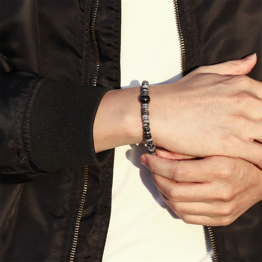 BSS1128 STAINLESS STEEL & HEMATITE BEADS BRACELET