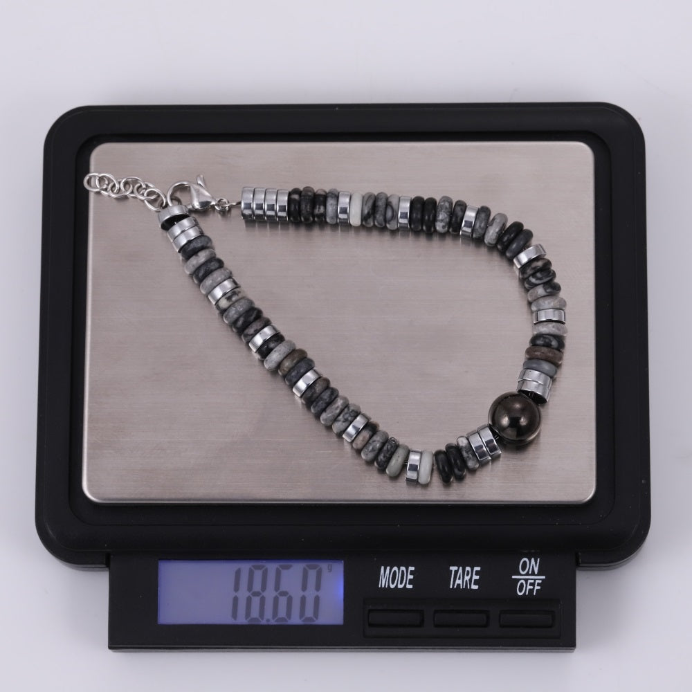 BSS1128 STAINLESS STEEL & HEMATITE BEADS BRACELET