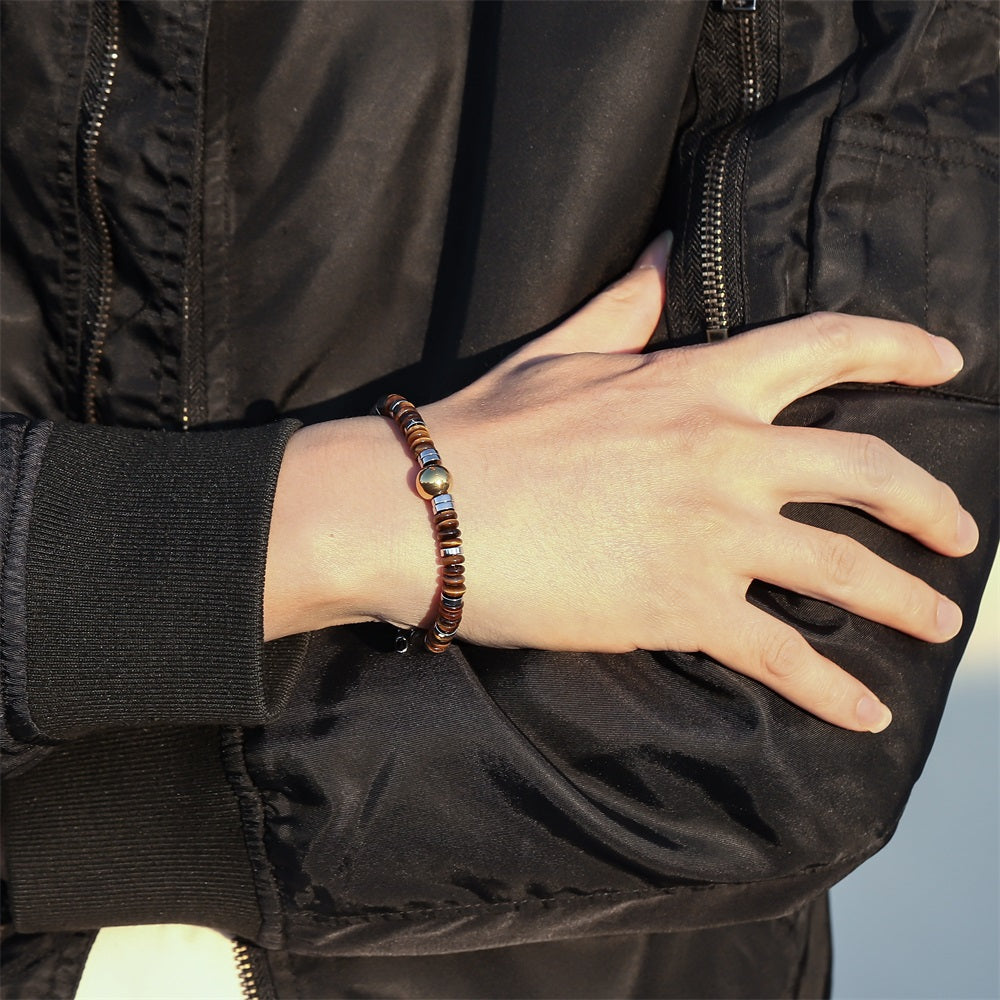 BSS1128 STAINLESS STEEL & HEMATITE BEADS BRACELET