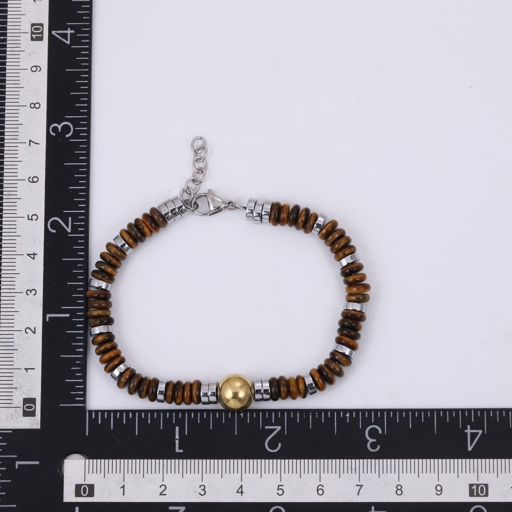 BSS1128 STAINLESS STEEL & HEMATITE BEADS BRACELET