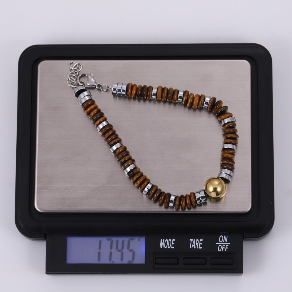 BSS1128 STAINLESS STEEL & HEMATITE BEADS BRACELET