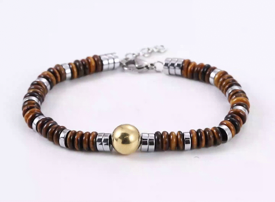 BSS1128 STAINLESS STEEL & HEMATITE BEADS BRACELET