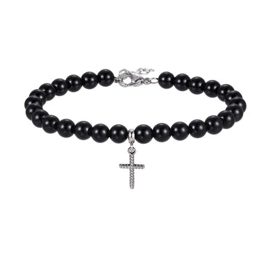 BSS1129 STAINLESS STEEL NATURAL STONE BEADS BRACELET WITH CROSS CHARM