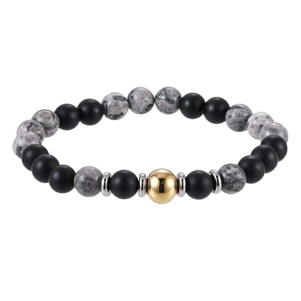 BSS1140 STAINLESS STEEL ELASTIC NATURAL STONE BEADS BRACELET