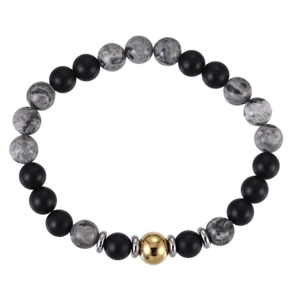 BSS1140 STAINLESS STEEL ELASTIC NATURAL STONE BEADS BRACELET