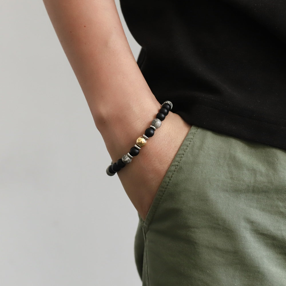 BSS1140 STAINLESS STEEL ELASTIC NATURAL STONE BEADS BRACELET