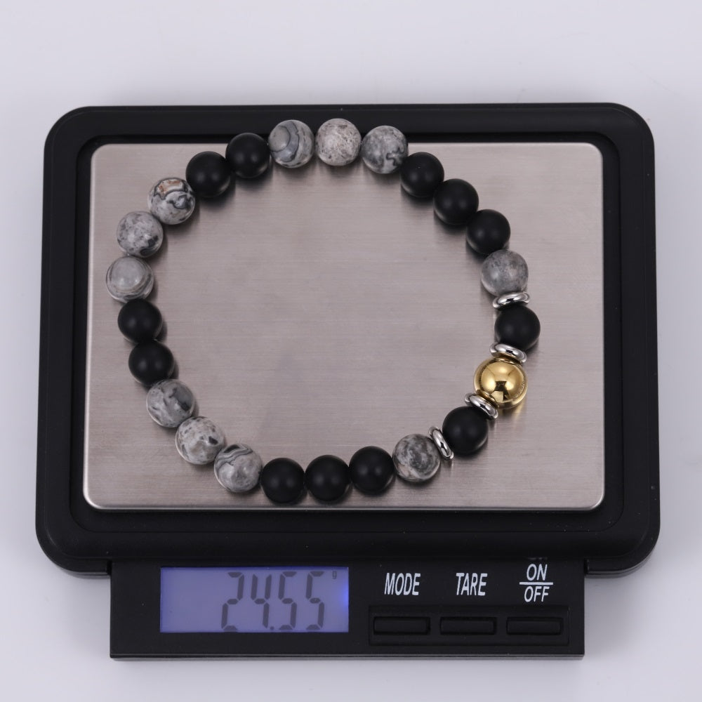 BSS1140 STAINLESS STEEL ELASTIC NATURAL STONE BEADS BRACELET