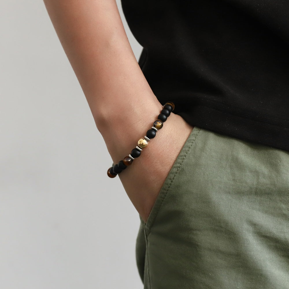 BSS1140 STAINLESS STEEL ELASTIC NATURAL STONE BEADS BRACELET