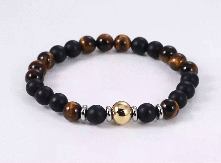BSS1140 STAINLESS STEEL ELASTIC NATURAL STONE BEADS BRACELET
