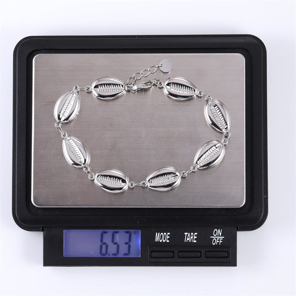 BSS1146 STAINLESS STEEL COWRIE SHELL BRACELET
