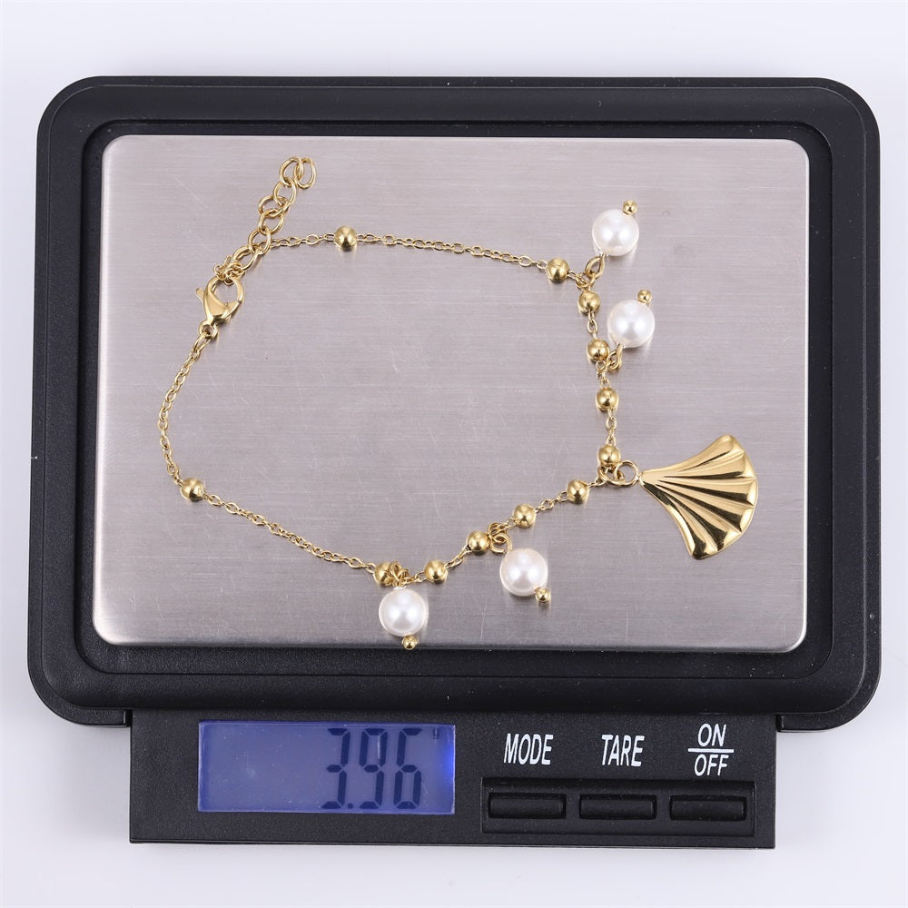BSS1147 STAINLESS STEEL BRACELET WITH LEAF CHARM AND BEADS