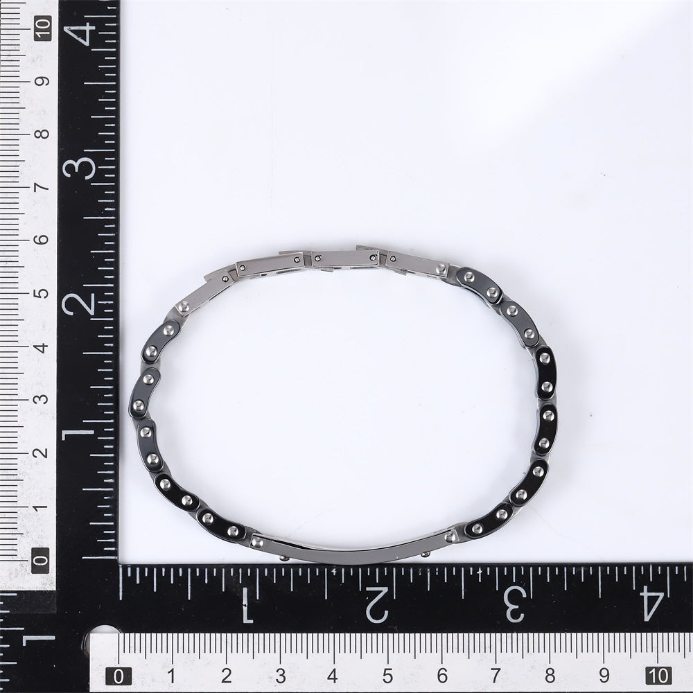 BSS1155 STAINLESS STEEL & HEMATITE BRACELET WITH CZ
