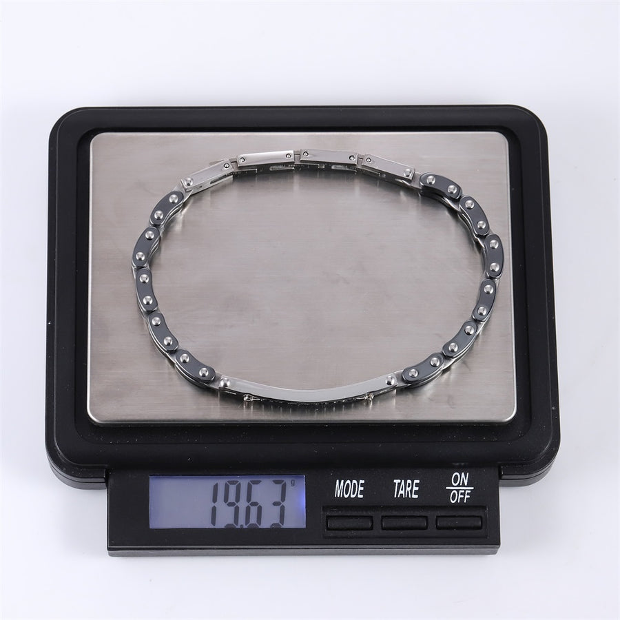 BSS1155 STAINLESS STEEL & HEMATITE BRACELET WITH CZ