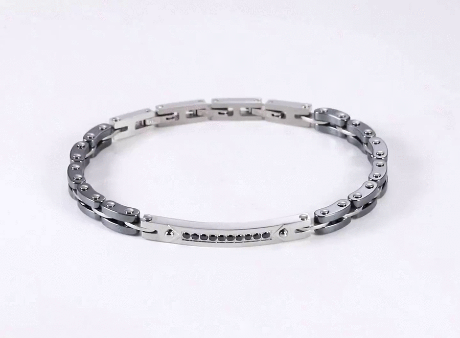 BSS1155 STAINLESS STEEL & HEMATITE BRACELET WITH CZ