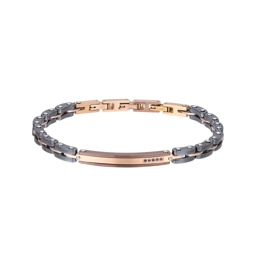 BSS1157 STAINLESS STEEL & HEMATITE BRACELET WITH CZ