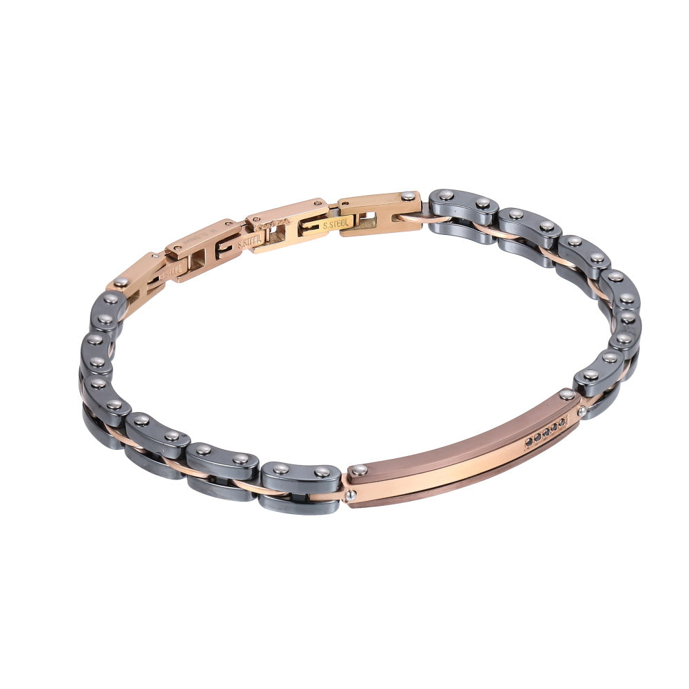 BSS1157 STAINLESS STEEL & HEMATITE BRACELET WITH CZ
