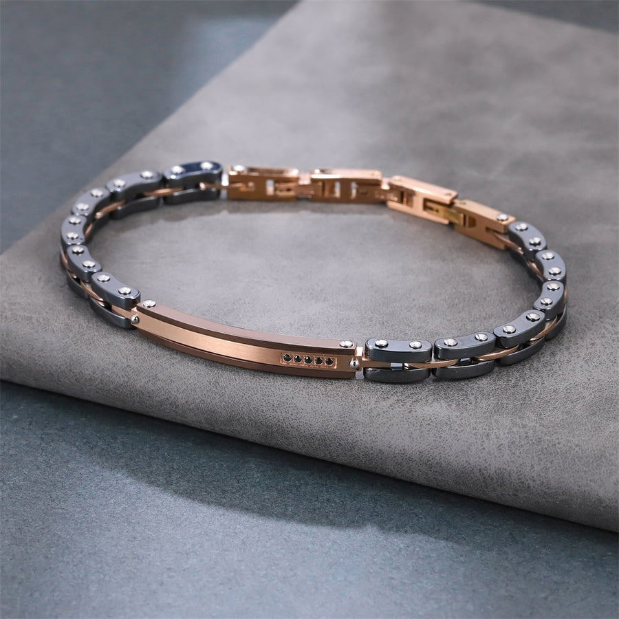 BSS1157 STAINLESS STEEL & HEMATITE BRACELET WITH CZ