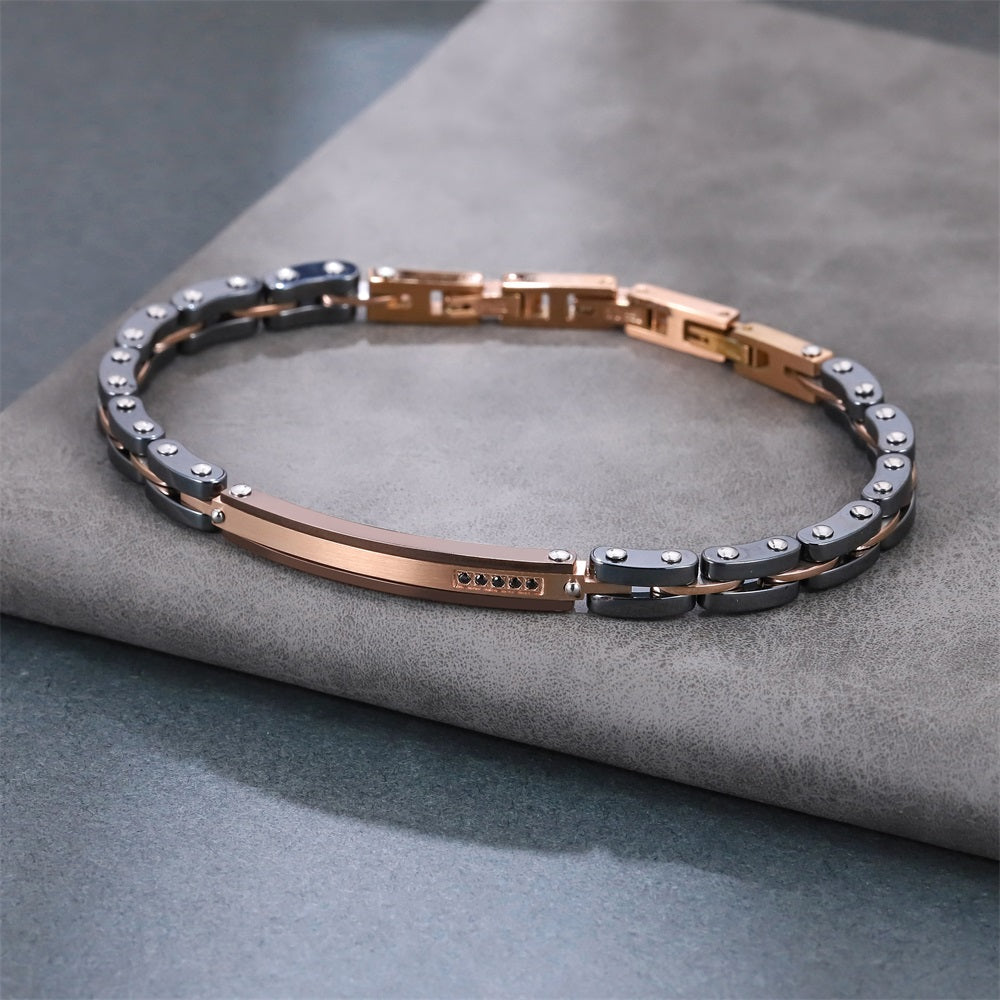 BSS1157 STAINLESS STEEL & HEMATITE BRACELET WITH CZ