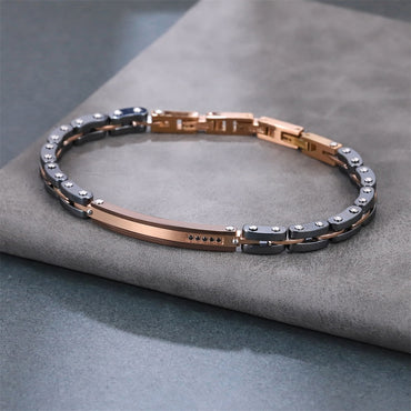 BSS1157 STAINLESS STEEL & HEMATITE BRACELET WITH CZ