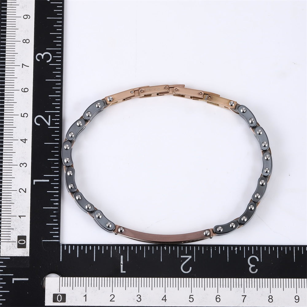 BSS1157 STAINLESS STEEL & HEMATITE BRACELET WITH CZ