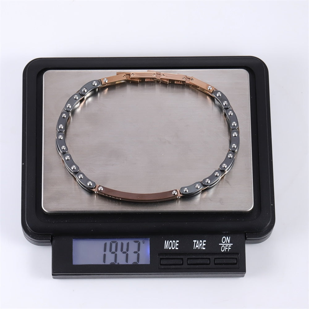 BSS1157 STAINLESS STEEL & HEMATITE BRACELET WITH CZ